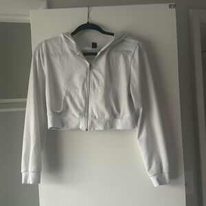 White Cropped Zip-Up Hoodie